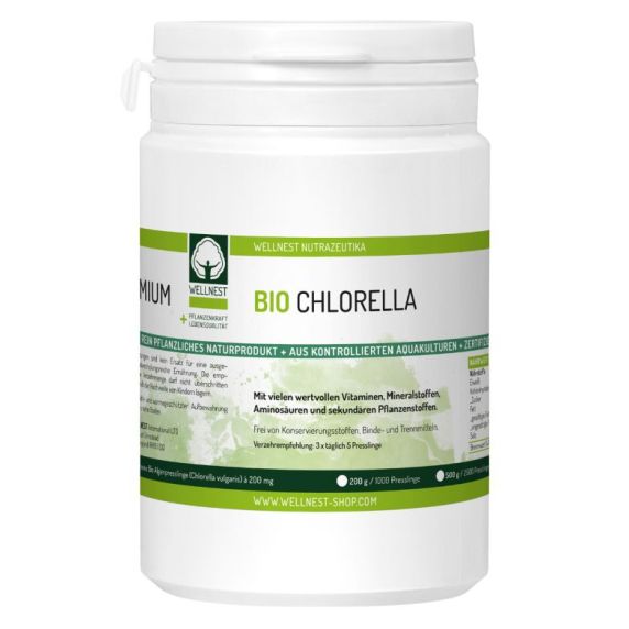 Bio Chlorella Algen 200 mg (Chlorella vulgaris) à 1000 / 2500 / 5000 Presslinge. 100 % naturbelassene und rückstandsgeprüfte Presslinge in zertifizierter Bio-Qualität