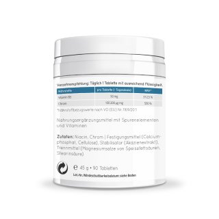 Chrom Picolinat 200 µg + Vitamin B3 – Zutaten und Nährstoffwerte