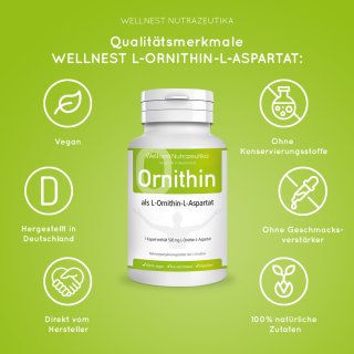 Qualitätsmerkmale Wellnest L-Ornithin-L-Aspartat 400 mg