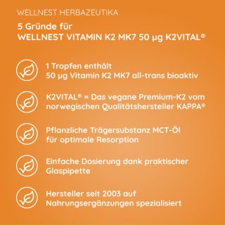 5 Gründe für Wellnest 10 ml Vitamin K2 MK7 all-trans 50 µg K2VITAL®